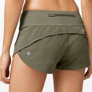 Olive green speed up shorts size 10, low-rise inseam 2.5